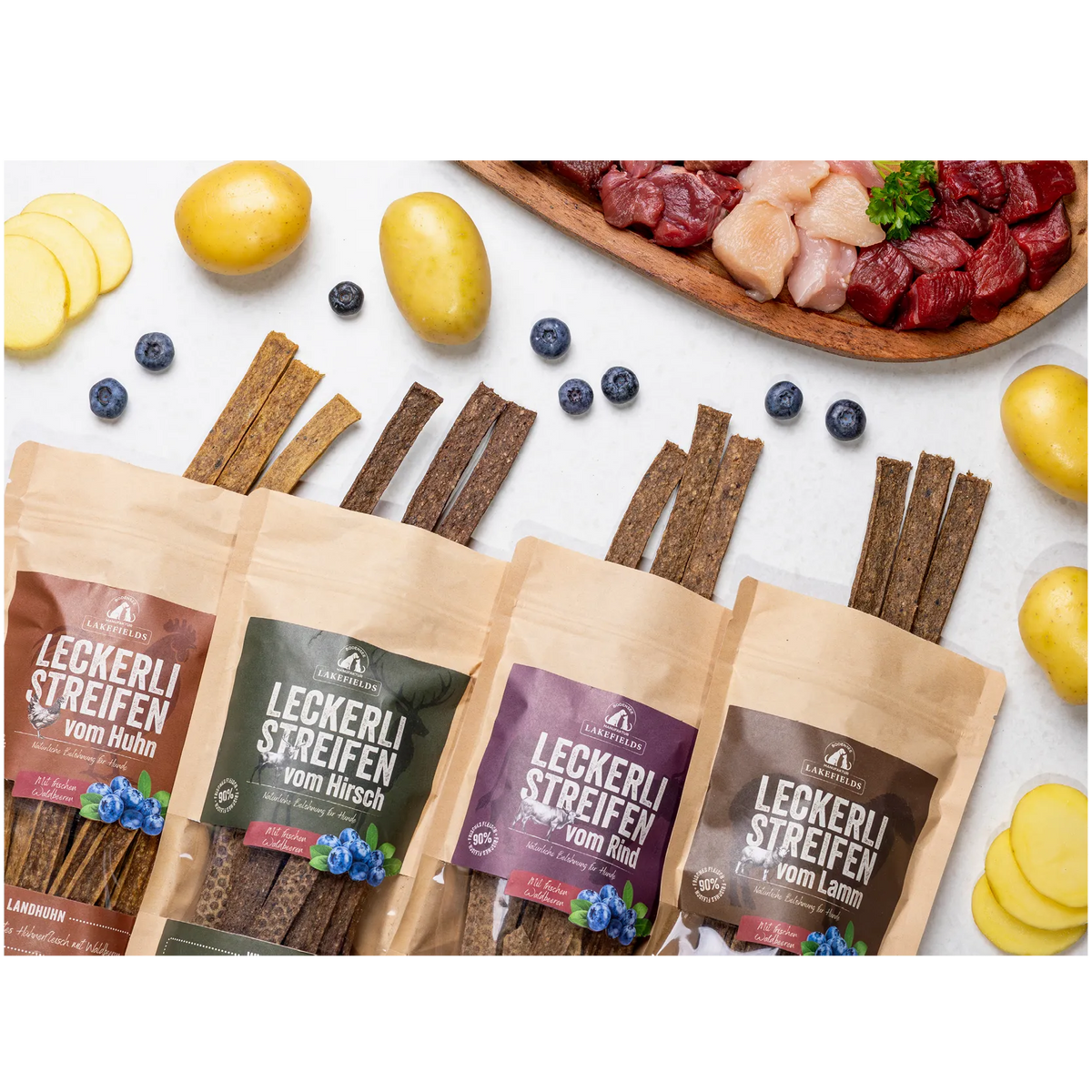 Lakefields Leckerli-Streifen Verpackung 150 g
