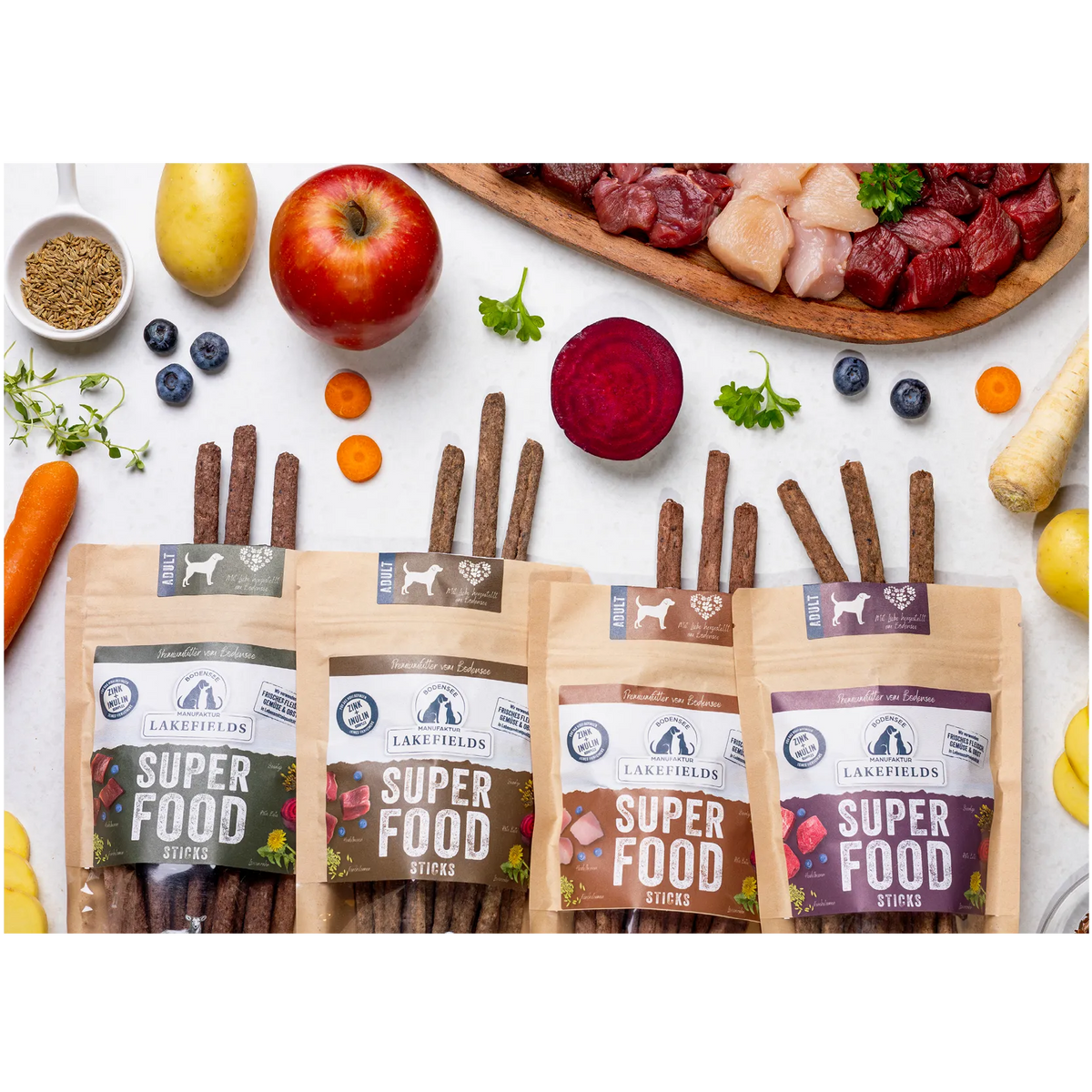 Lakefields SUPERFOOD Sticks Verpackung 130 g