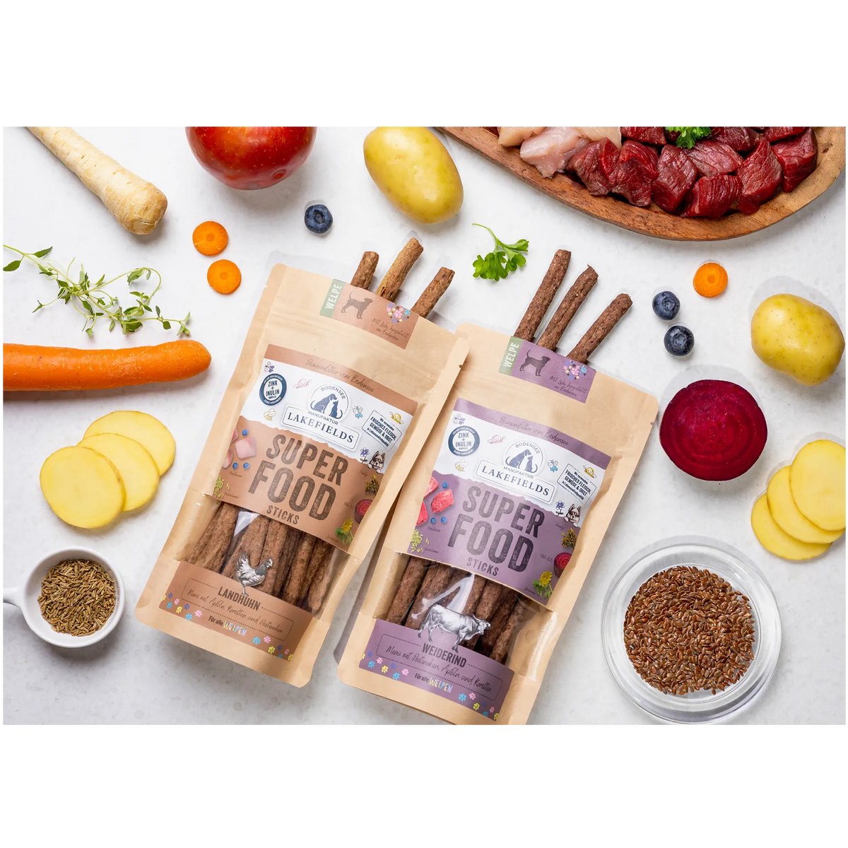 Lakefields SUPERFOOD Sticks Welpen Verpackung 130 g