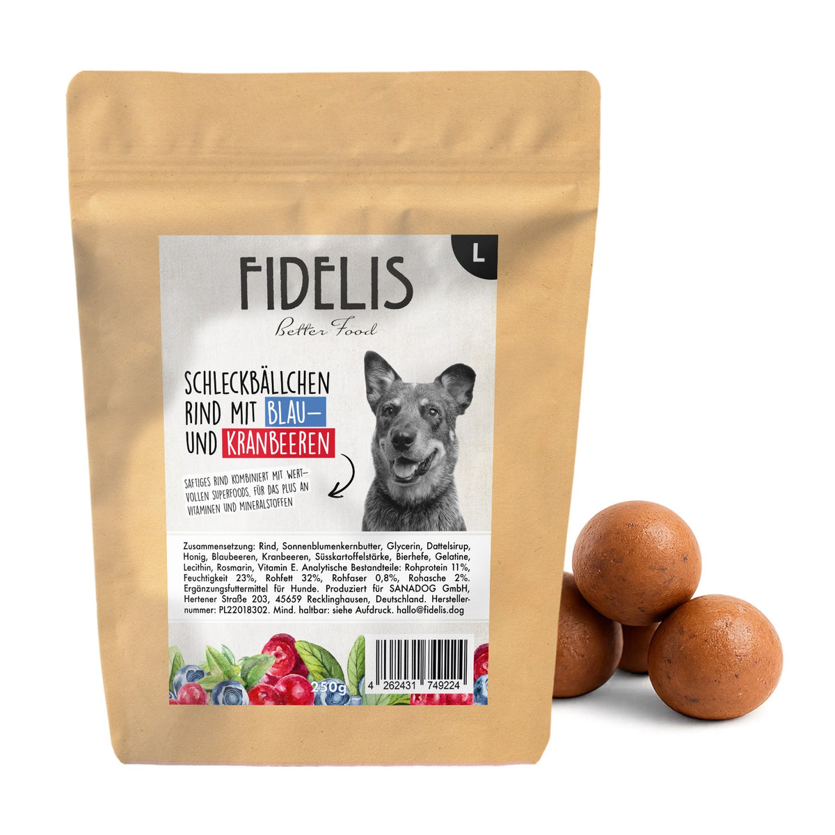 Fidelis Schleckbällchen Rind mit Blaubeeren und Kranbeeren 250 g Beutel
