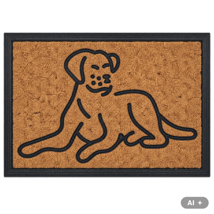 Kokos-Fußmatte 40 x 60 cm mit liegendem Hund und umlaufendem Gummirahmen