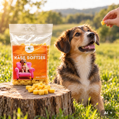 Hund bekommt beim Training ein Käse-Softie