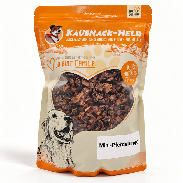 Mini-Pferdelunge in der orangenen Kausnack-Held-Tüte