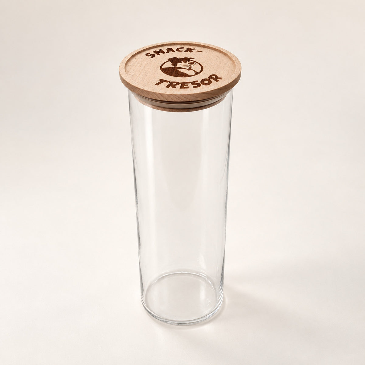 Snack-Tresor: Vorratsglas mit gelasertem Holzdeckel
