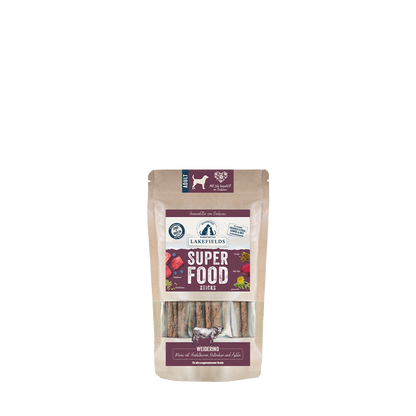 Lakefields SUPERFOOD Sticks vom Weiderind – knusprige Sticks für Hunde