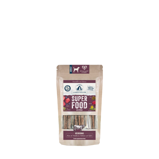 Lakefields SUPERFOOD Sticks vom Weiderind – knusprige Sticks für Hunde