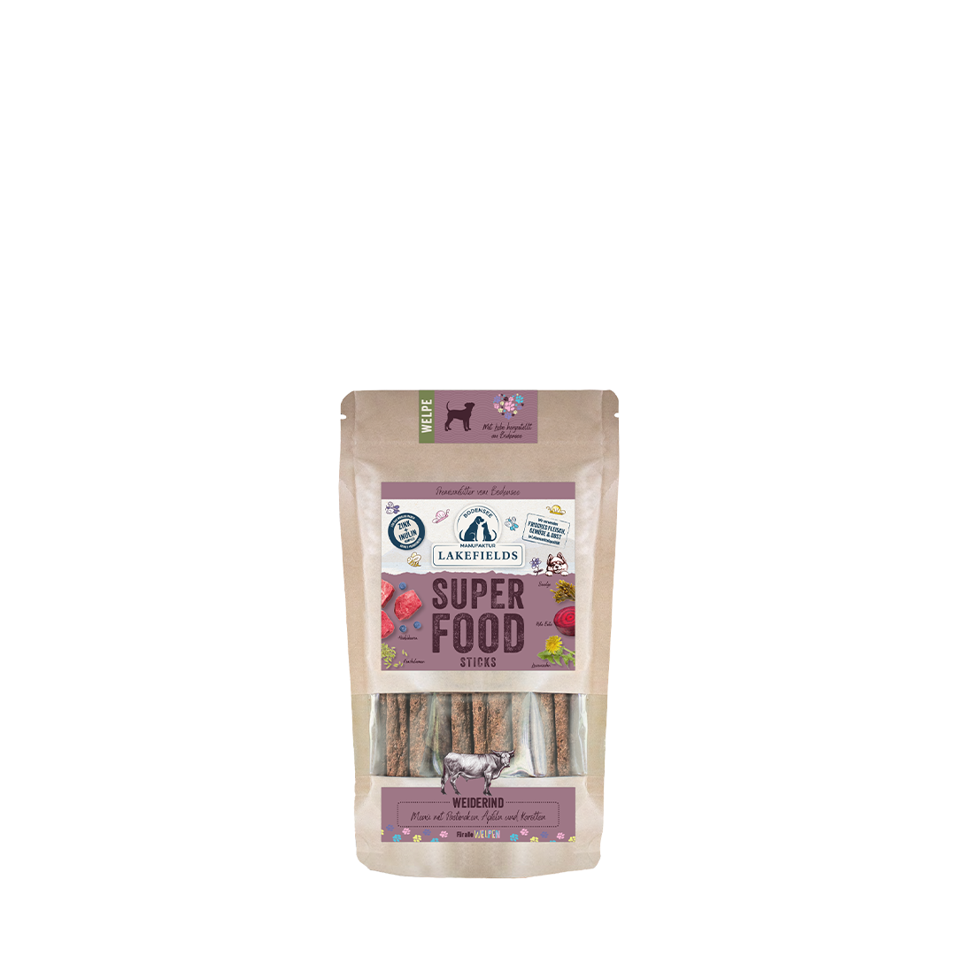 Lakefields SUPERFOOD Sticks vom Weiderind für Welpen